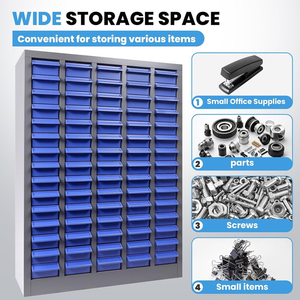 75 Drawer Nut and Bolt Organizer Cabinet, ABS Material Drawers Parts Cabinet with Dividers & Labels, 26'X 9'X 36' Bolt Bin for Garage, Shop and Workshop Organization