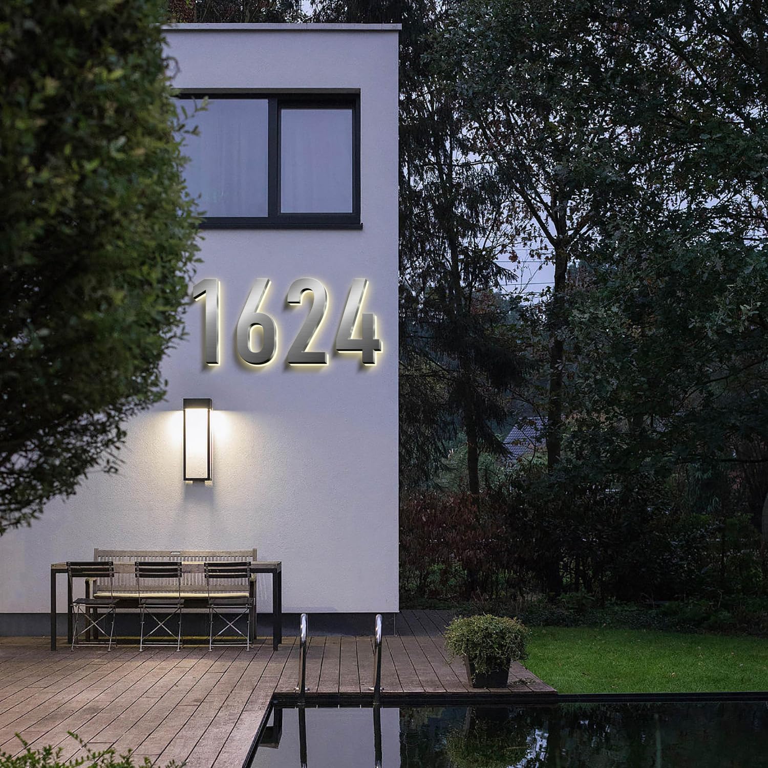 Backlit LED Illuminated Home Address Numbers, Up-Scale Modern Look, Stainless Steel Hand-Polished Waterproof For House Address Signs, Lighted House Numbers For Outside,18 Inch/450mm,8