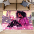 Fashion Girl Rug 6x8, Stylish Woman Area Rug, Bubble Bath Rugs for Living Room, Washable Rugs for Bedroom, Non Slip Low Pile Floor Mats