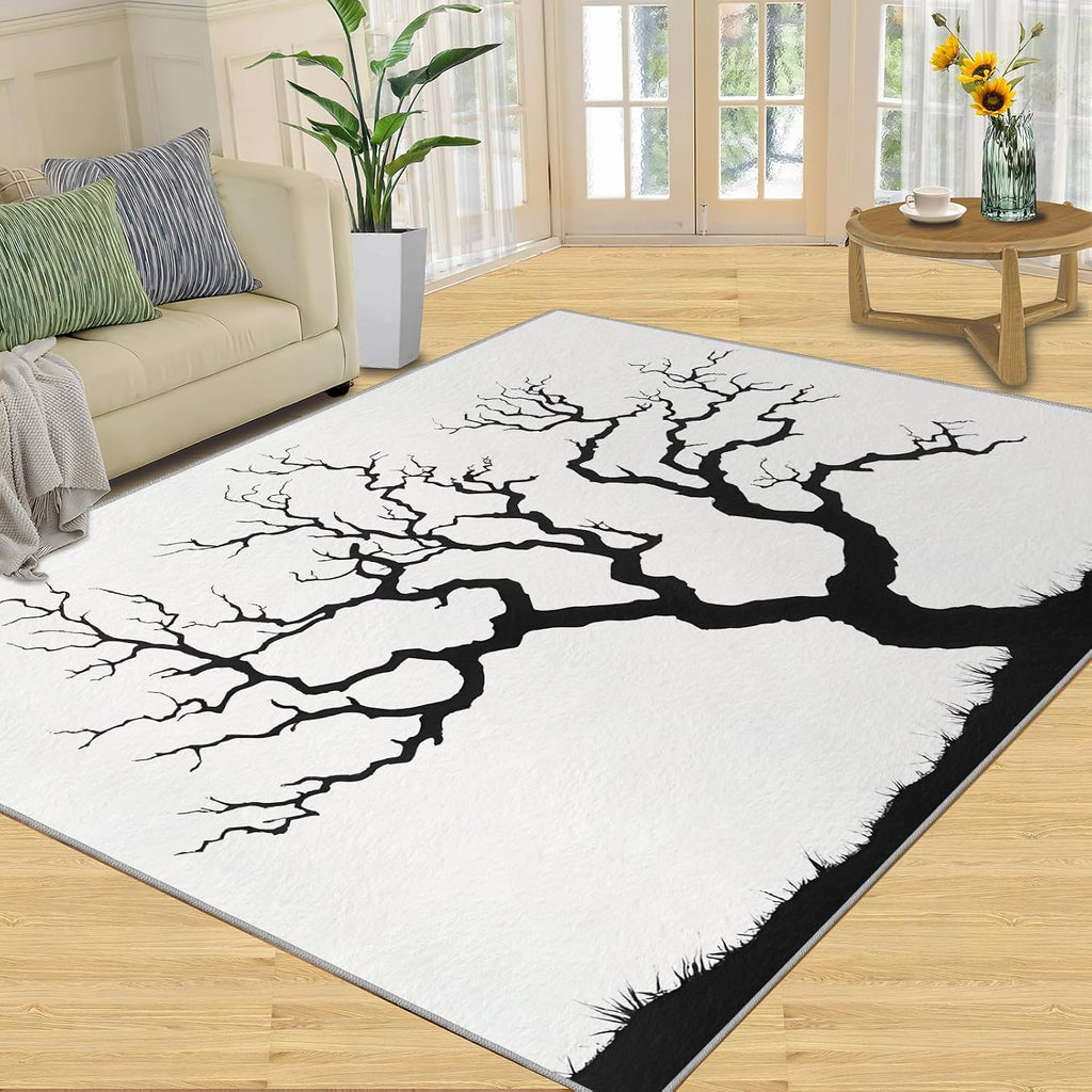 Dead Tree Area Rug 6x8, Tree Rugs for Living Room, Abstract Bedroom Rug, Machine Washable Rugs for Sofa Kitchen Dining, Non-Slip Home Decor Carpet