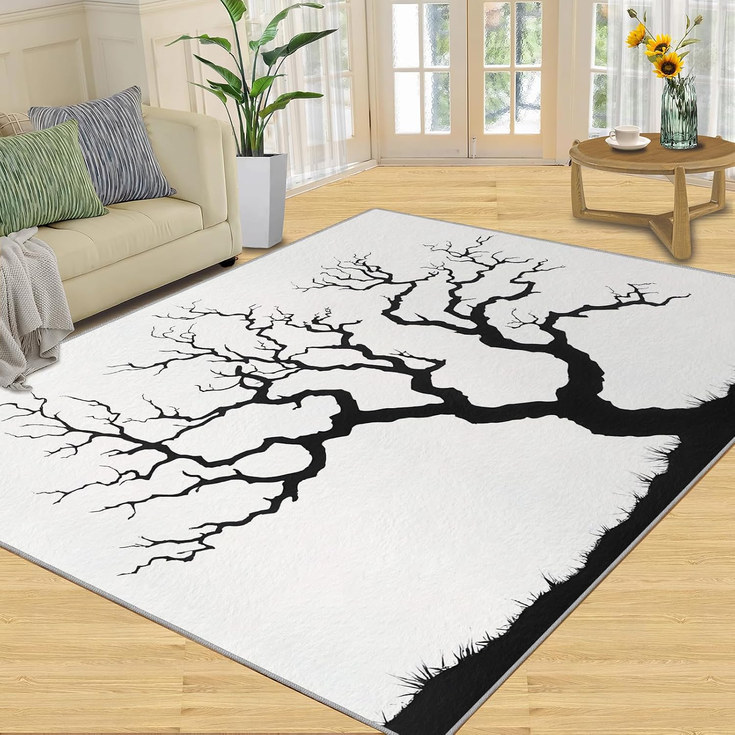 Dead Tree Area Rug 6x8, Tree Rugs for Living Room, Abstract Bedroom Rug, Machine Washable Rugs for Sofa Kitchen Dining, Non-Slip Home Decor Carpet