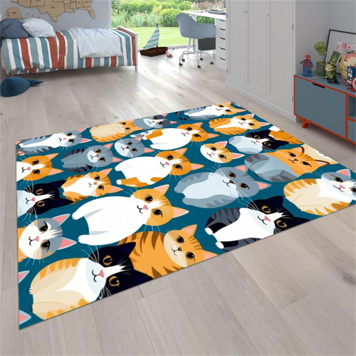 Cat Area Rug, 6x8ft, Kids & Pet Friendly Machine Washable Low Pile Non-Linting Carpet, Suitable for Living Room Entrance