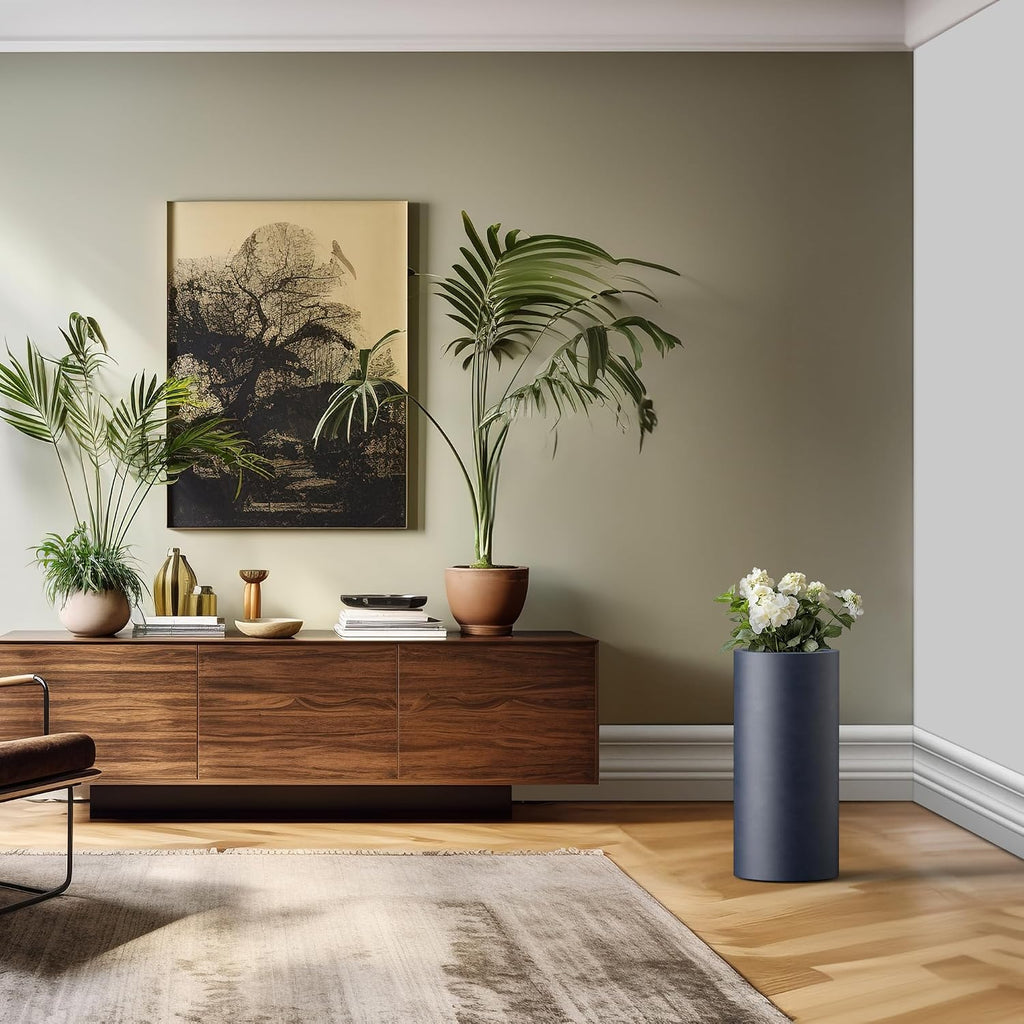 Kante 23.6 Inch Tall Cylindrical Planter, Large Round Plant Pots with Drainage Hole, Made with Concrete, Suitable for Indoor Outdoor Plants, Home Decor, Charcoal