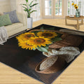 Sunflower Rug Large - 6x8 Rug, Farmhouse Washable Rugs for Living Room, Crops Carpet, Rustic Non-Slip Area Rugs for Bedroom, Floral Carpet, Sunflower Home Decor