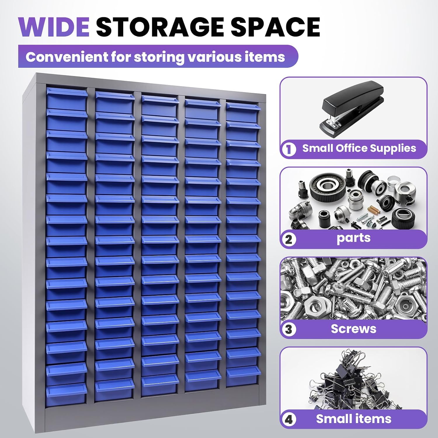 75 Drawers Parts Cabinet, Alloy Steel Nut and Bolt Organizer, Bolt Organizer with Adjustable Shelves and Label Stickers for Workshop Garage Tool and Hardware Storage and Organizers