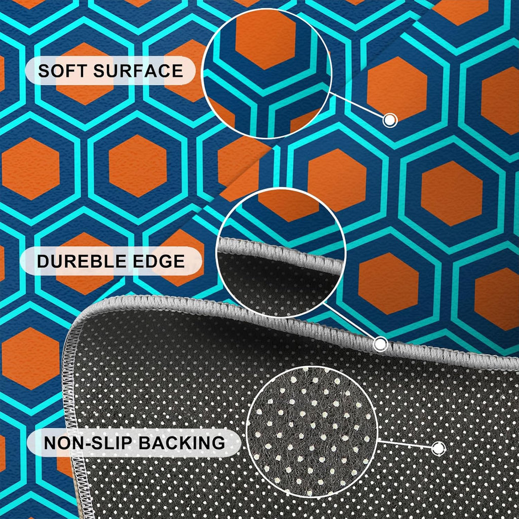 Mid-Century Geometry Art Area Rug, Orange Blue Hexagon Rugs for Living Room, Indoor Non-Slip Kids Rugs, Machine Washable Breathable Durable Carpet for Front Entrance Floor Decor,6 x 8ft