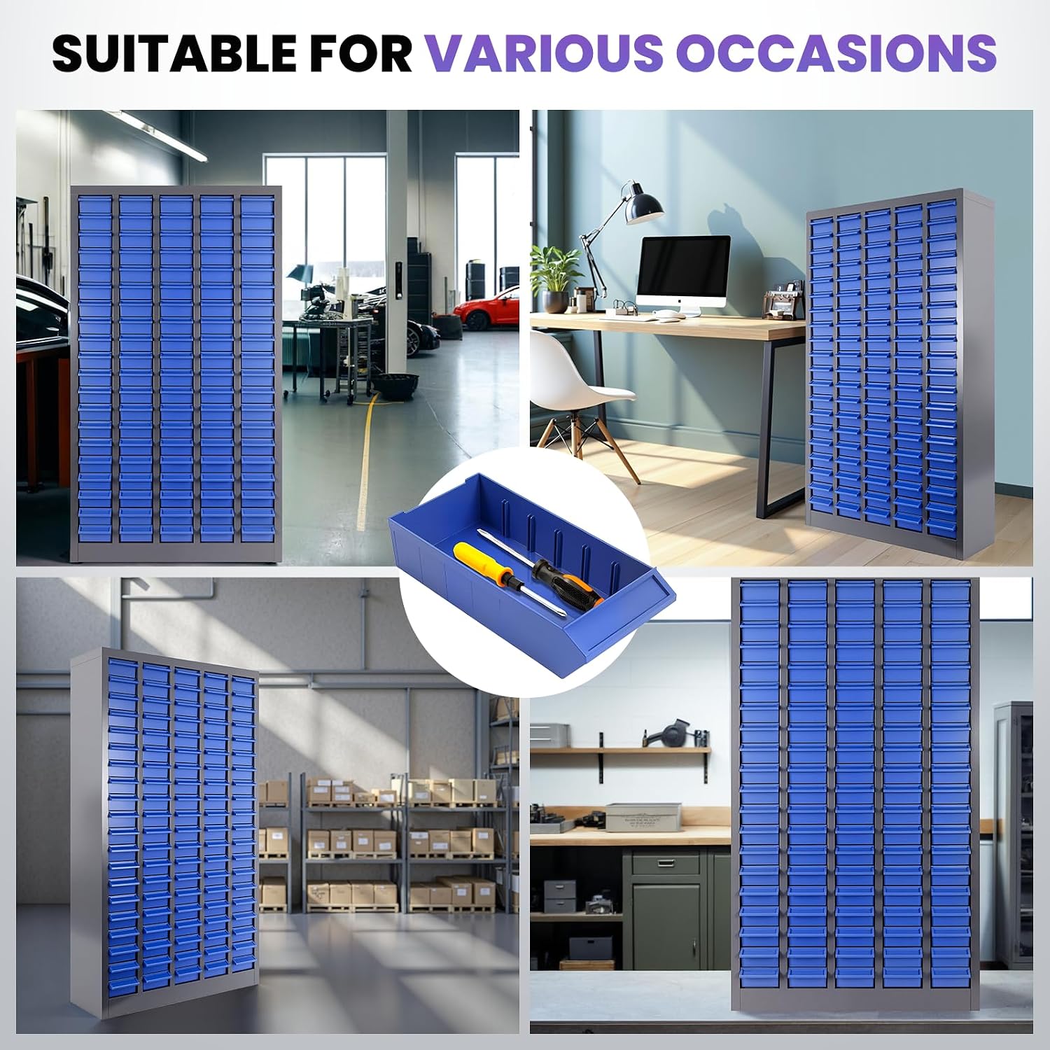 100 Drawers Nut and Bolt Organizer, 26' D x 9' W x 46' H Bolt and Nut Tool Storage Cabinet, Stainless Steel Parts Cabinet with Shelves and Label Stickers for Workshop Garage Warehouse (100 Drawers)
