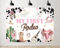 Trykid 20x10ft My First Rodeo Birthday Backdrop Western Cowgirl Pink Cow Cactus Saddle Guitar Photography Background Kids Party Decoration Photoshoot Studio Props Fabric
