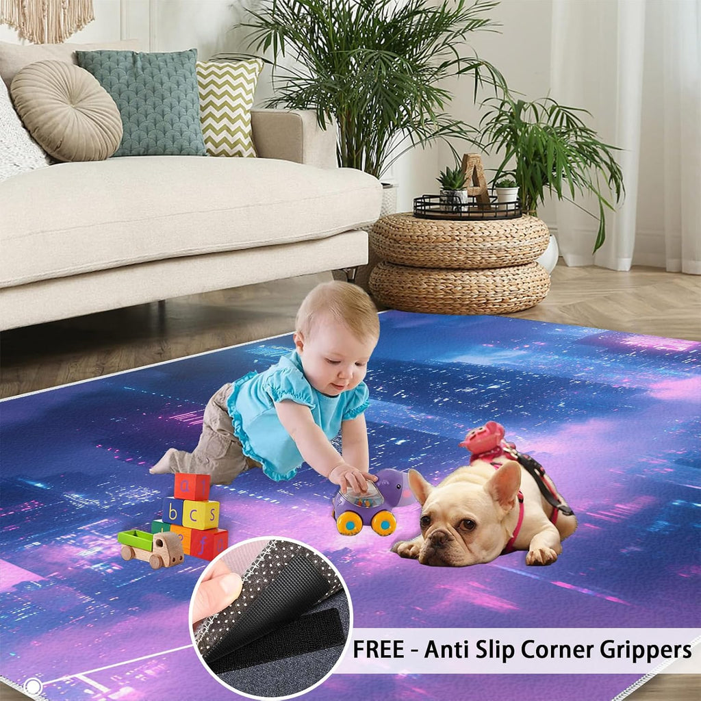 City Rug 6x8, New York Area Rug, City Night View Rugs for Living Room, Washable Rugs for Bedroom, Non Slip Low Pile Floor Mats