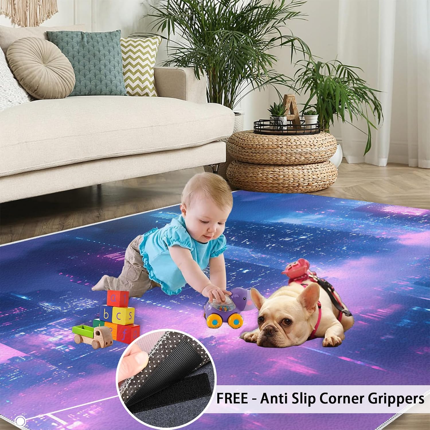 City Rug 6x8, New York Area Rug, City Night View Rugs for Living Room, Washable Rugs for Bedroom, Non Slip Low Pile Floor Mats
