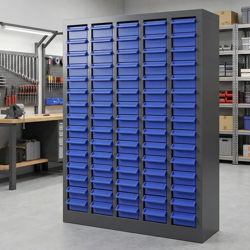 75 Drawers Nut and Bolt Organizer, Bolt and Nut Tool Storage Cabinet with Acrylic Adjustable Shelves & Label Stickers, Alloy Steel Parts Cabinet for Workshop Garage Organizer (36' H x 26' D x 9' W)