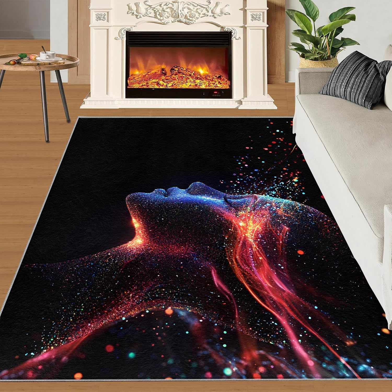 Sci-fi Theme Rug 6x8-6x8 Rug, Human Brain Washable Rugs for Living Room, Woman Carpet, Female Profile Non-Slip Area Rugs for Bedroom, Future Carpet, Sci-fi Home Decor
