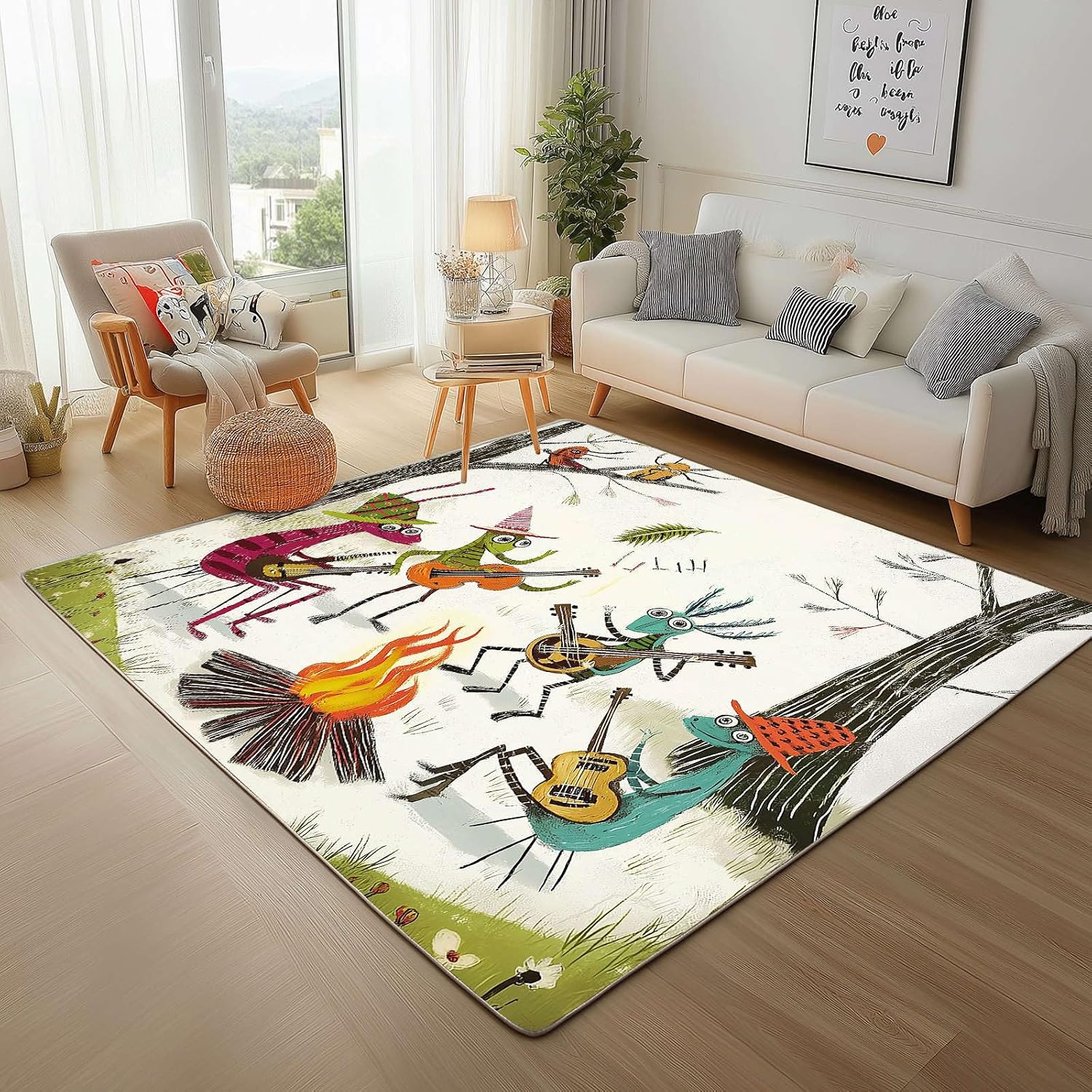 Anime Ants 5x7 Area Rugs Washable Musical Instrument Guitar Kids Rug for Bedroom Home Decor Carpet White Rugs Indoor Non-Slip Low Pile Rug