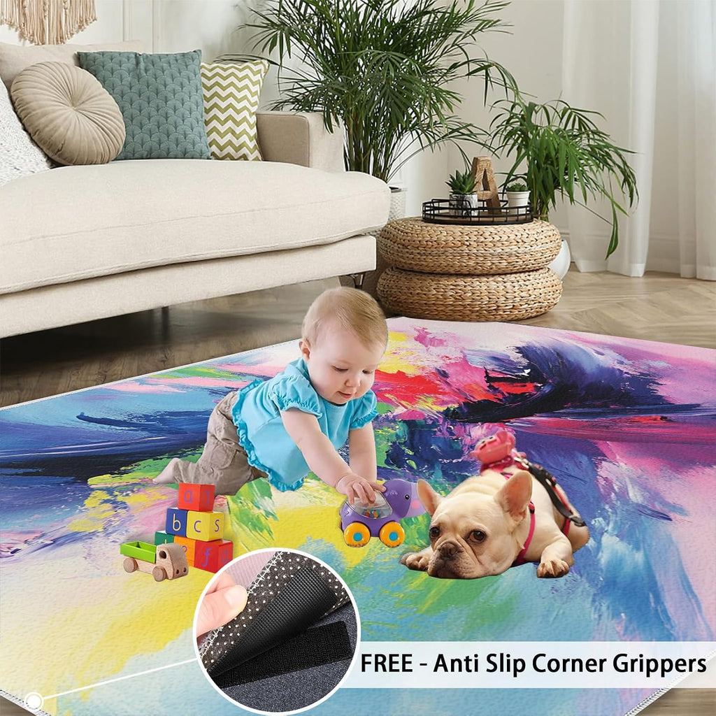 Abstract Rug 6x8-6x8 Rug, Oil Painting Area Rugs for Living Room Bedroom, Modern Colorful Smear Rugs, Fashion Washable Carpet, Art Carpet, Abstract Home Decor