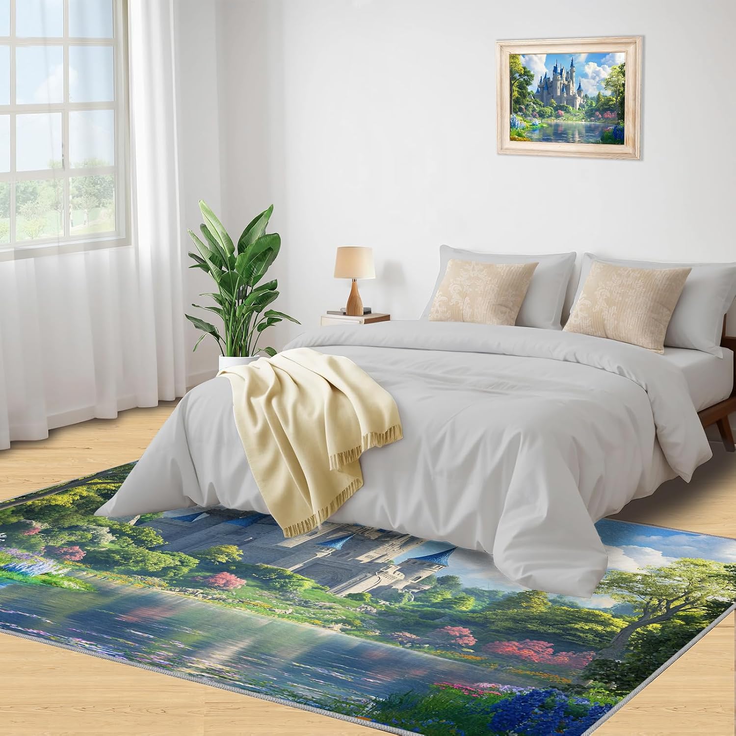 Castle Rug - 6x8 Rug, Nature Landscape Area Rugs for Bedroom, Green Forest Rugs for Living Room, Natural Scenery Washable Carpet, Landscape Home Decor & Gifts