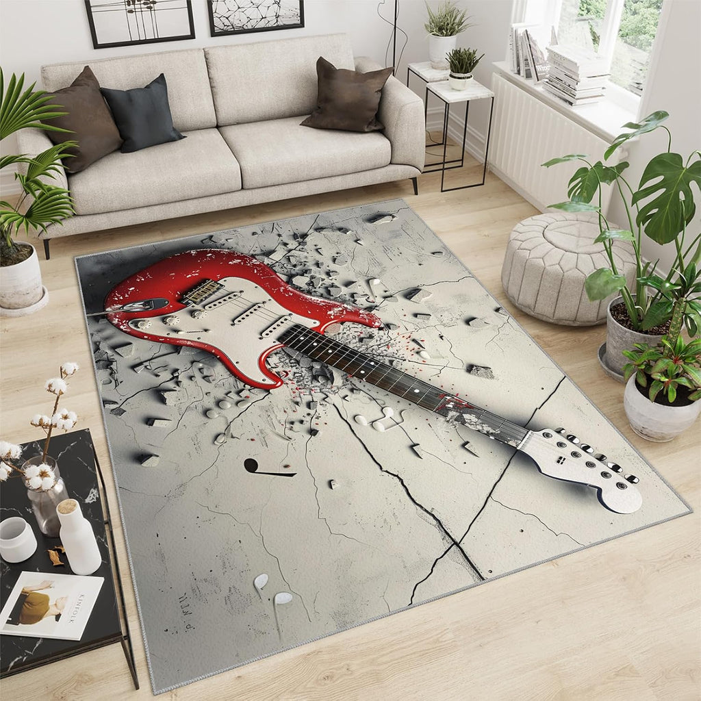 Guitar Area Rug - Cool Guitar Rugs for Bedroom - Music Lover Living Room Rug, Indoor Machine Washable Carpet for Music Studio Band Entertainment Room 6x8ft