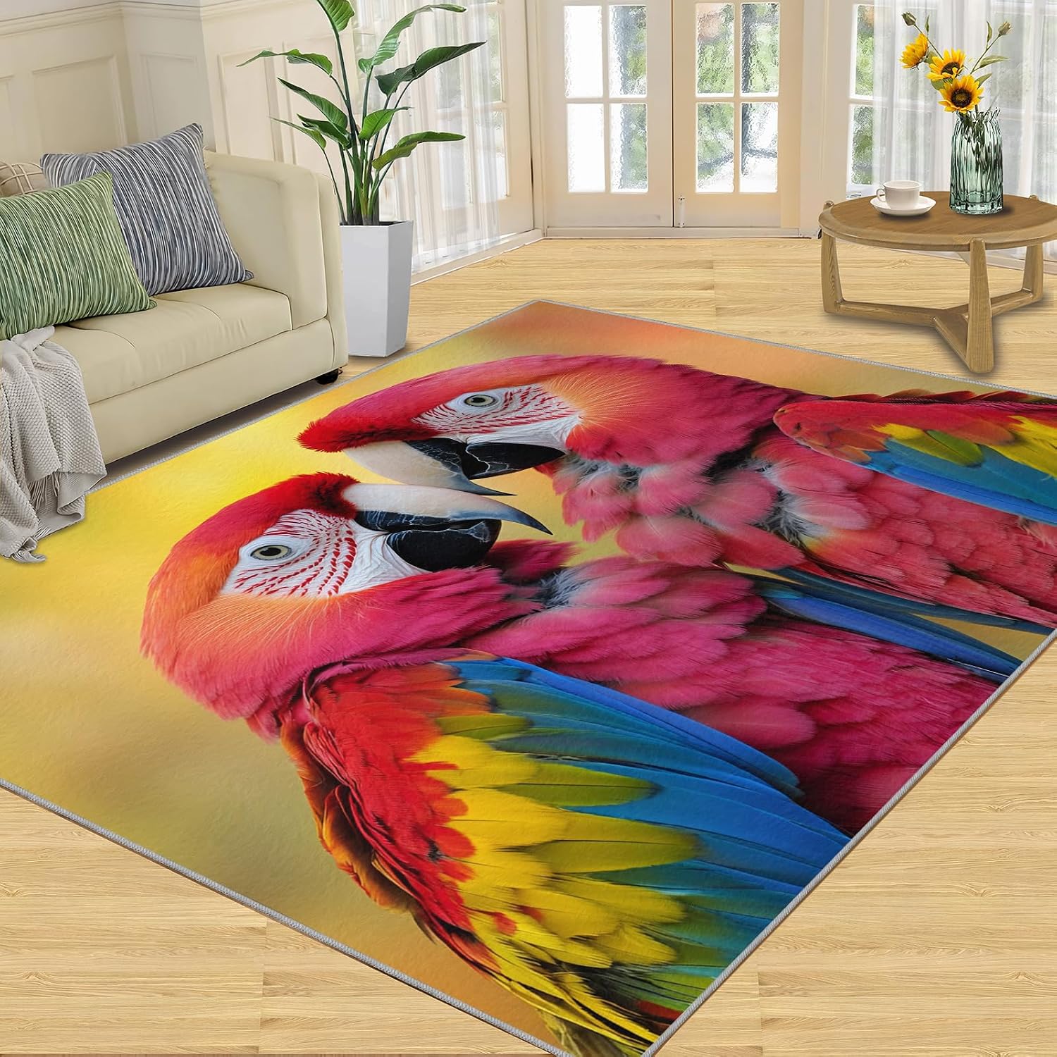 Colorful Parrots Rug - Large Rug 6x8 - Intimate Parrots Rugs for Living Room - Soft & Non Slip & Washable Rugs for Bedroom, Realistic Birds Carpets for Dining Room Lounge Girls Room