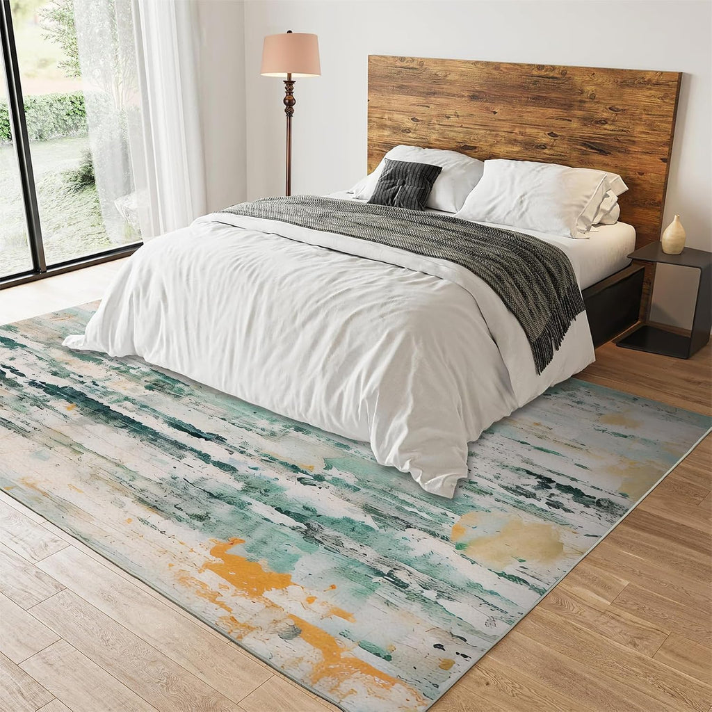 Light Blue Graffiti Area Rug, Nordic Modern Minimalist Luxury Print Large Area Rugs, Indoor Non-Slip Kids Rugs, Machine Washable Breathable Durable Carpet for Front Entrance Floor Decor,6 x 8ft