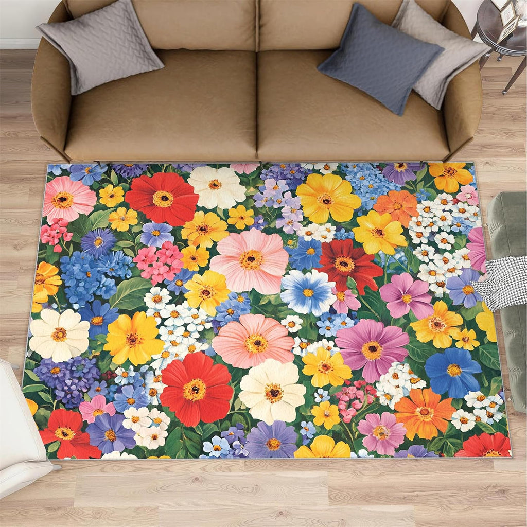 Colorful Florals Rug 6x8 - Dense Florals Large Rugs for Living Room, Vibrant Flowers Carpet Area Rug for Girls Bedroom Kids Room Basement Office Classroom
