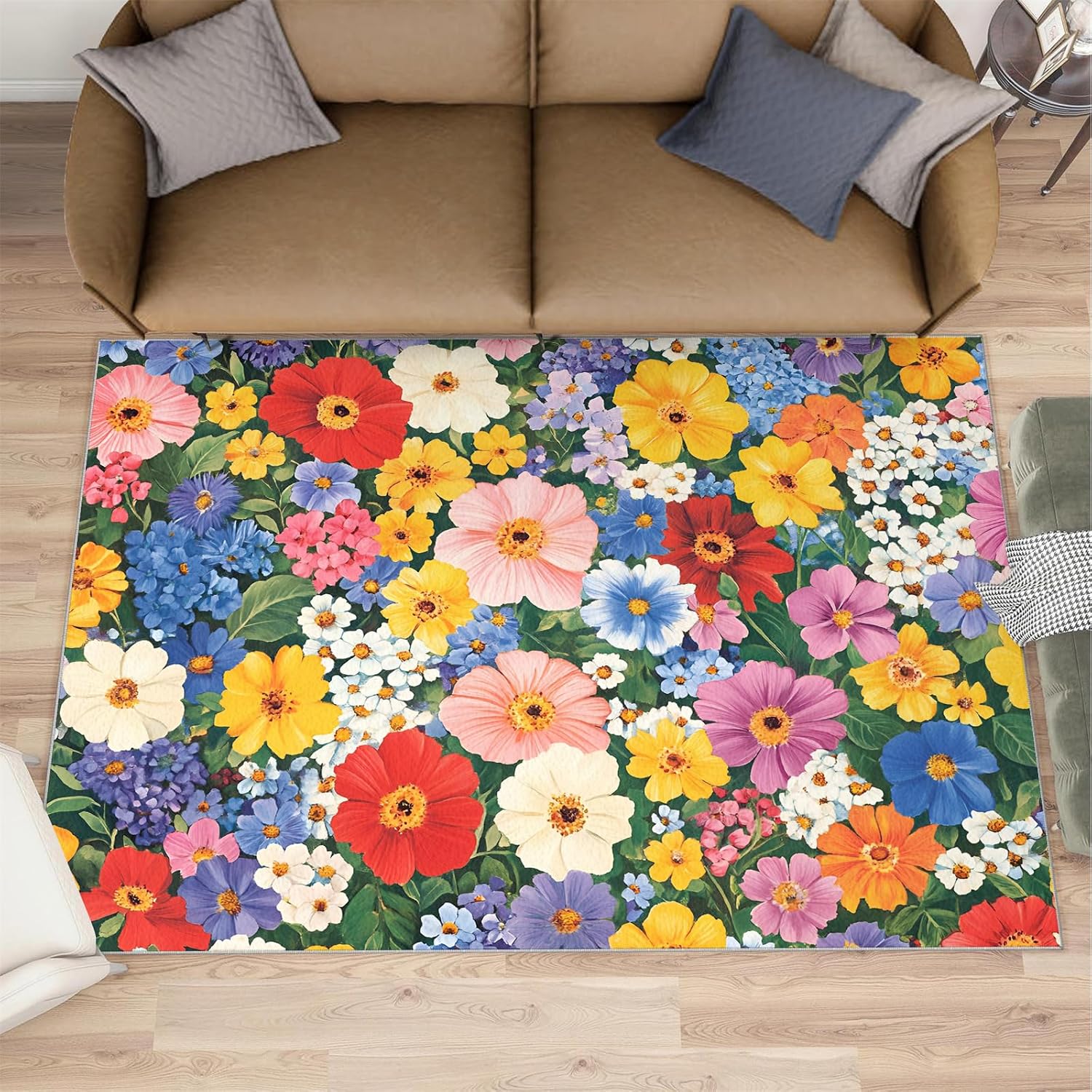 Colorful Florals Rug 6x8 - Dense Florals Large Rugs for Living Room, Vibrant Flowers Carpet Area Rug for Girls Bedroom Kids Room Basement Office Classroom