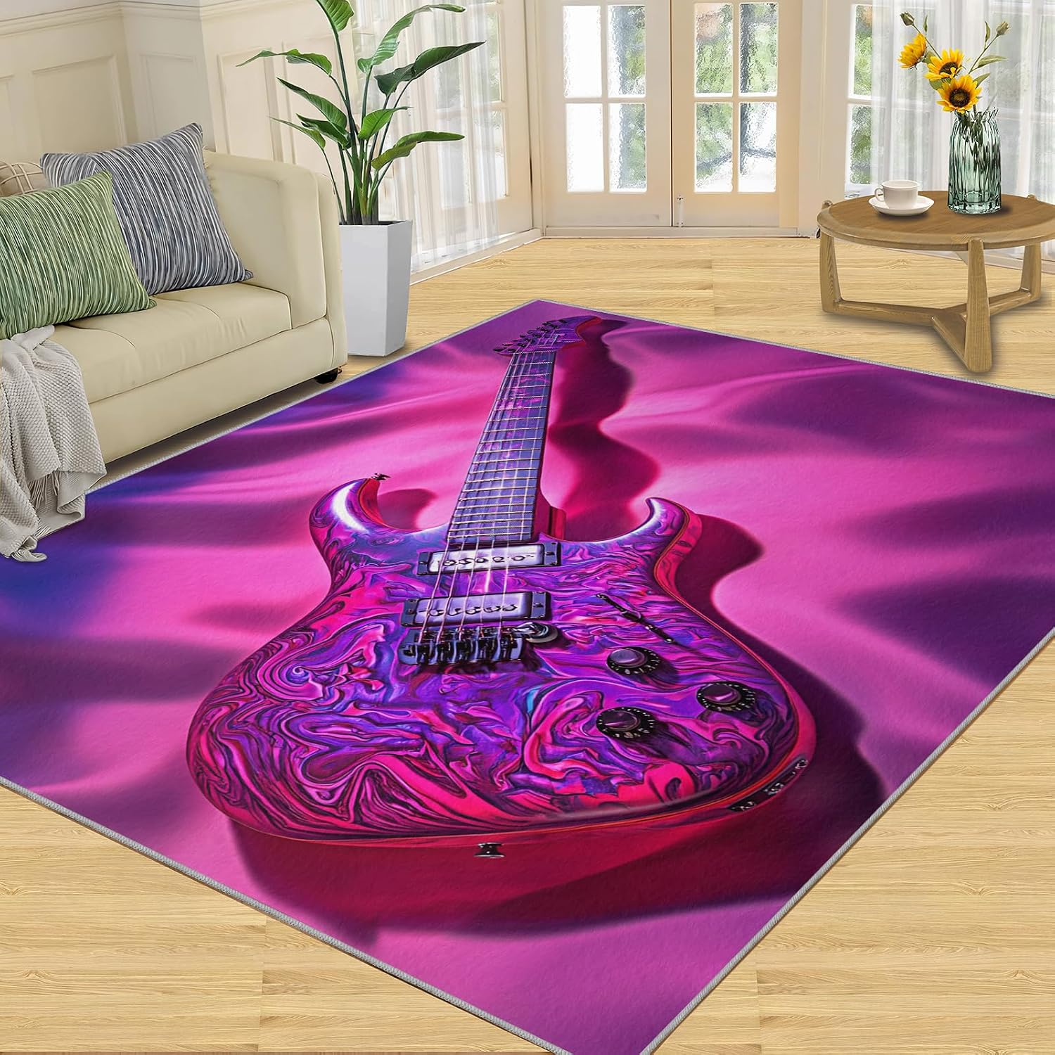 Piano Rug & Home Decor - Purple Rugs for Living Room, Boys Cool Washable Rugs for Bedroom, Musical Carpet, Non Slip Indoor Piano Area Rug & Music Room Decor 6x8 ft