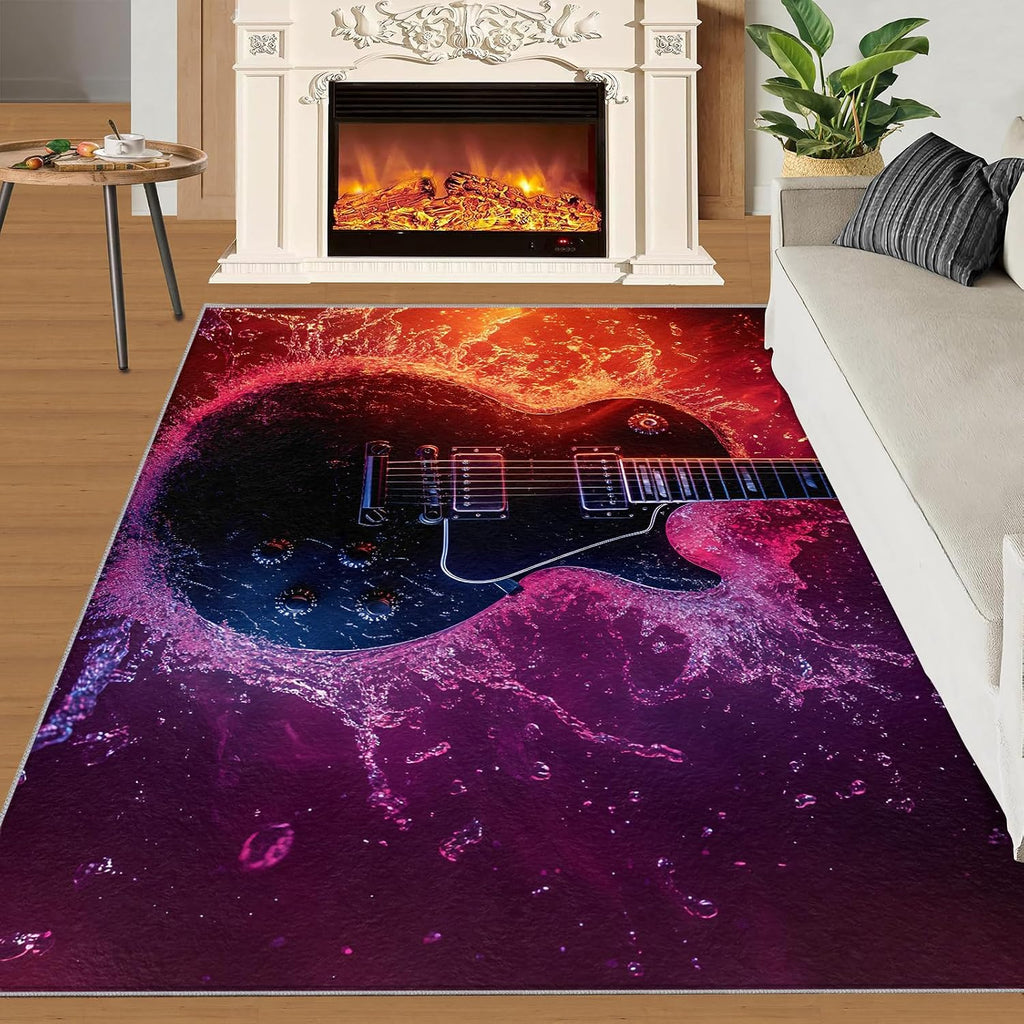 6x8 Electric Guitar Area Rug - Musical Instrument Large Rugs for Living Room, Carpet Area Rug for Girls Bedroom Kids Room Basement Office Classroom