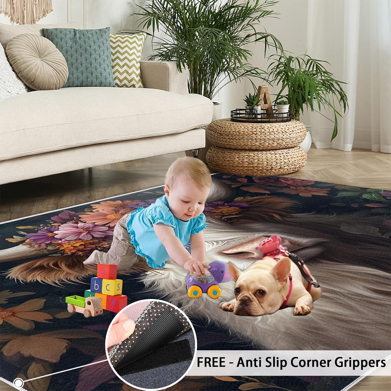 Cow Rug 6x8, Flowery Cow Rugs for Bedroom, Farm Animals Rugs for Living Room, Non Slip Area Rug, Housewarming Gifts & Indoor Floor Mats