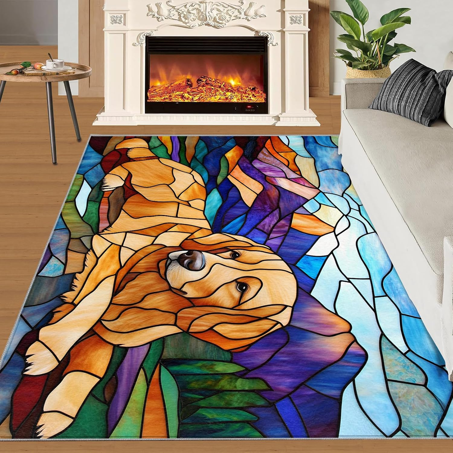 Golden Retriever Rug 6x8, Abstract Dog Rugs for Living Room, Oil Painting Dog Area Rug, Washable Rugs for Bedroom, Kitchen Dining Room Decor Carpet