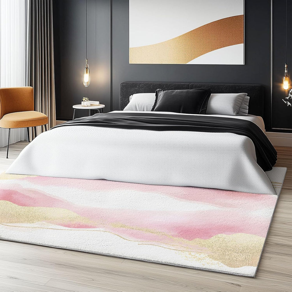 Elegant Blush Marble Washable Modern Area Rug - 6 x 8 ft Rugs for Living Room, Bedroom, Machine Washable Rug Soft Non Slip Non Shedding Area Rug - Multicolor, 6 x 8 ft