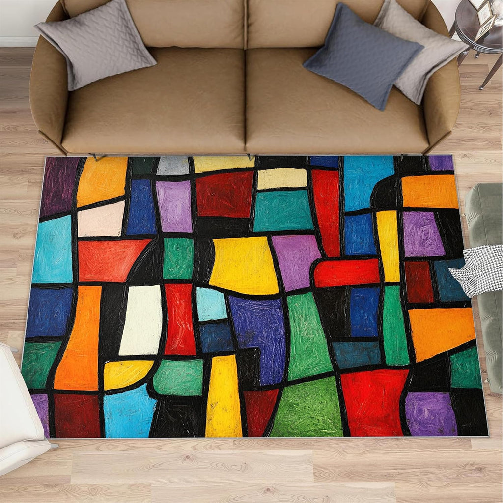 Colorful Geometry Area Rug, Geometric Color Blocks Rugs for Living Room, Low Pile Soft High Traffic Rugs for Bedroom Children's Room Dormitory Decor Floor Mat 6x8