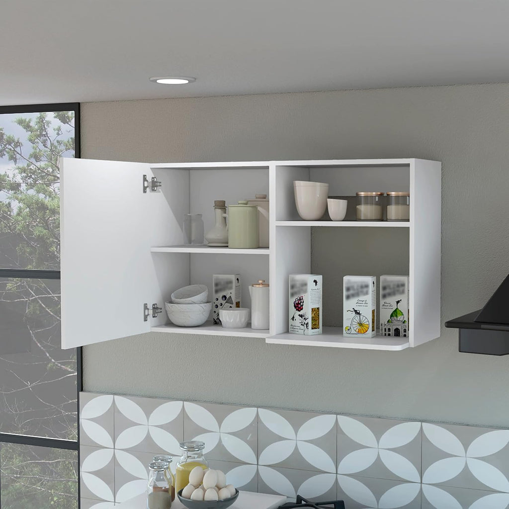 40' Single Door Freestanding Storage Cabinet, Kitchen Storage Bakers Rack with Side Shelves, Utility Food Cupboard with Metal Handles for Kitchen Storage, White