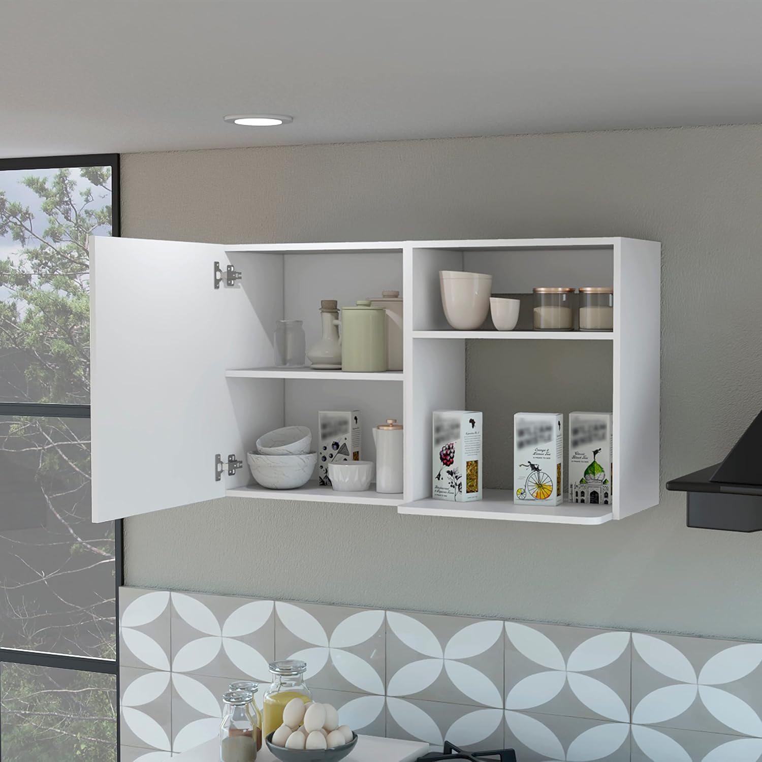 40' Single Door Freestanding Storage Cabinet, Kitchen Storage Bakers Rack with Easy Assembly, Utility Food Cupboard with Side Shelves for Kitchen Storage, White