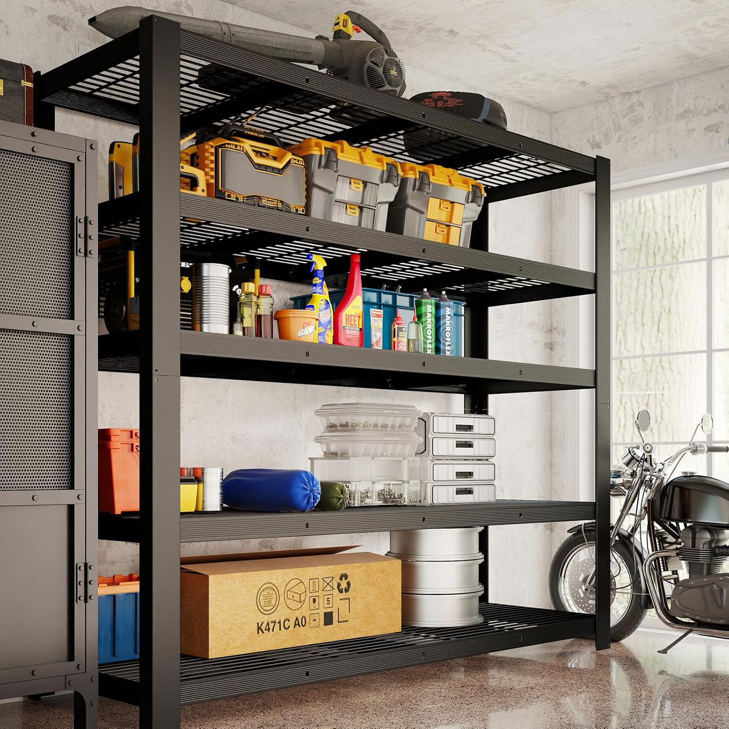 62' W 3050LBS Storage Shelves Unit,5 Tier Heavy Duty Metal Shelving Unit and Storage Large Rack,72' H x62 W x24 D Adjustable Metal Shelving Unit,Garage Shelves for Basement,Warehouse