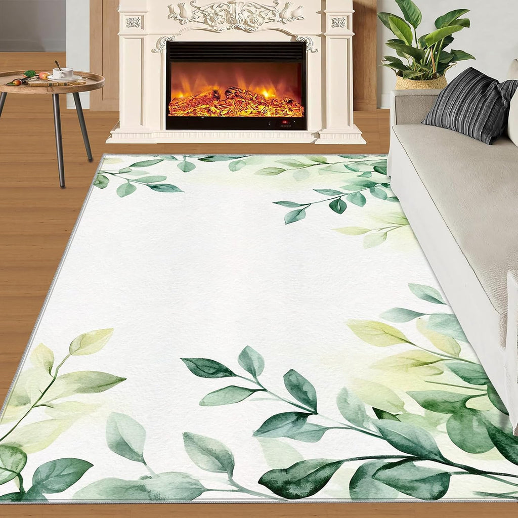 Botanical Rugs for Bedroom, Leaves Rug 6x8, Vines Dining Room Rugs Washable & Non Slip Large Carpet for Home Decor