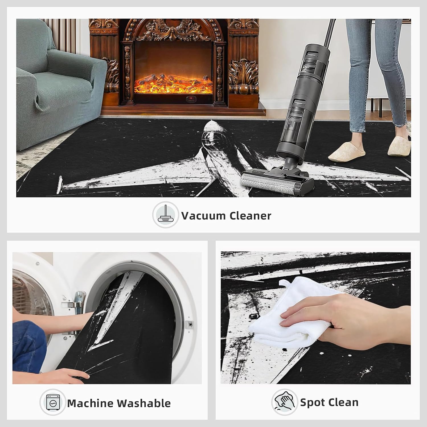 Airplane Rug 6x8-6x8 Rug, Vintage Area Rugs for Bedroom, Black and White Rugs for Living Room, Boys Washable Carpet, Airplane Home Decor & Gifts