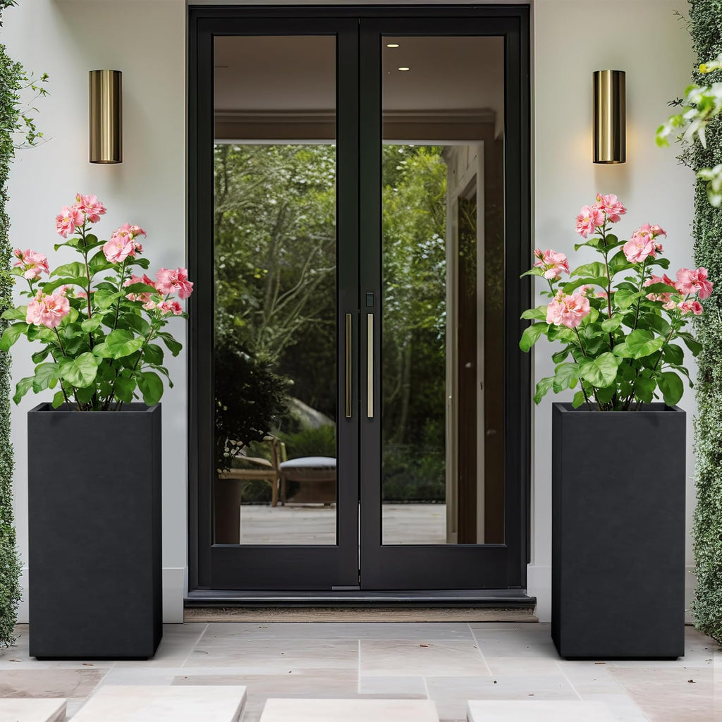 Kante 27.6' H Tall Rectangular Concrete Planter, Modern Square Diameter Plant Pot with Drainage Hole and Rubber Plug for Indoor Outdoor Home Patio Garden, Black