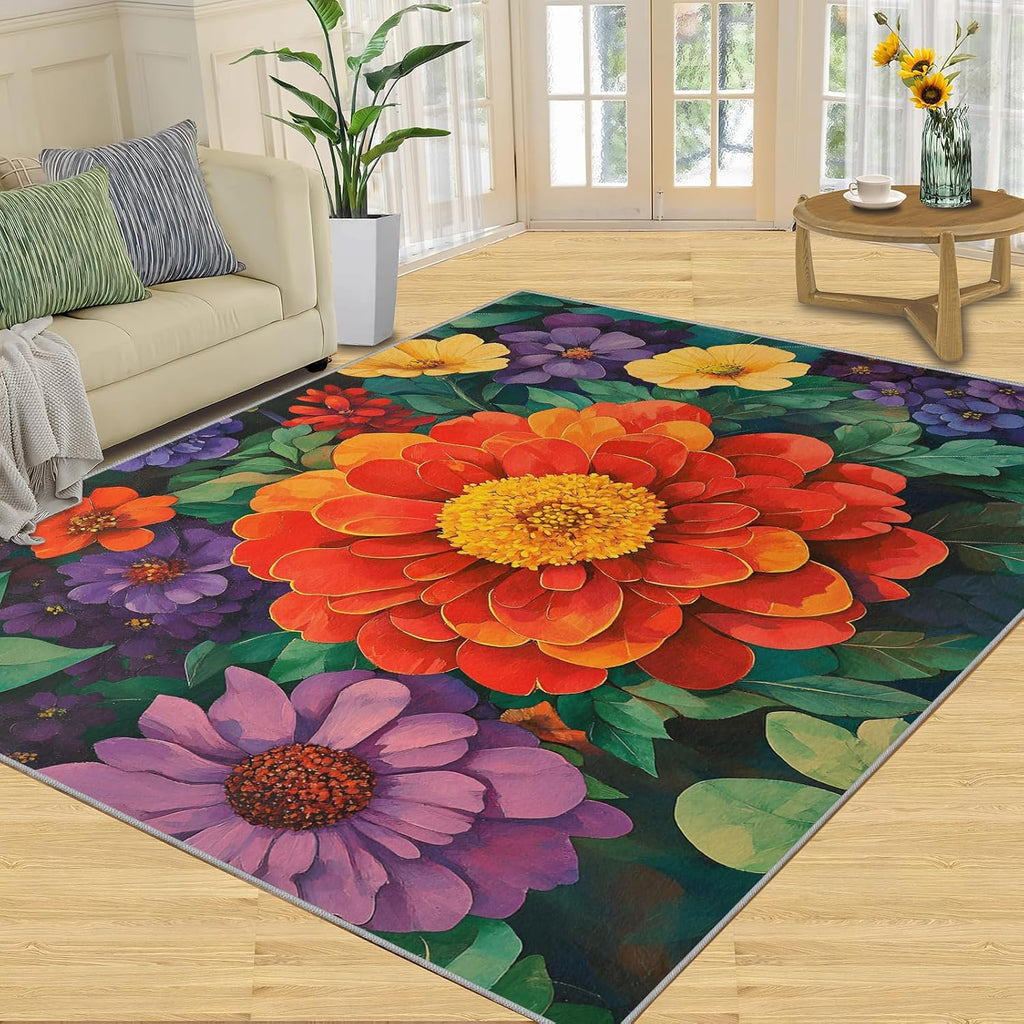 6x8 Florals Classroom Rugs - Flowers Playroom Rug, Botanical Art Carpet Area Rug for Girls Bedroom Kids Room Basement Office Classroom