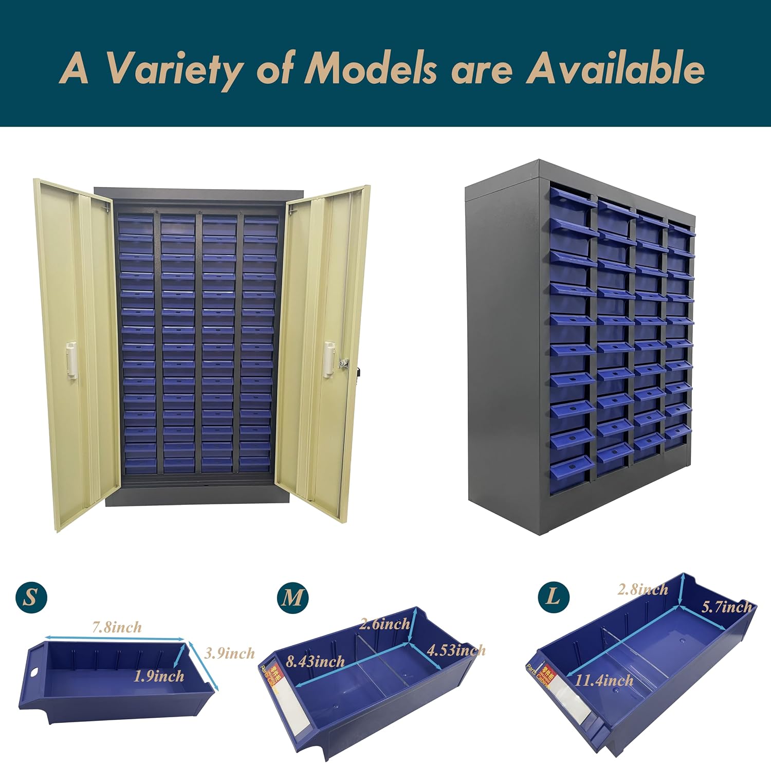 Parts Cabinet Screw Hardware Spare Parts Storage Organizer with 48 Medium Drawers 8.43 * 4.53 * 2.6 inch for Bolts Nuts Legos Beads Samples Metals Documents Garages Factories Offices