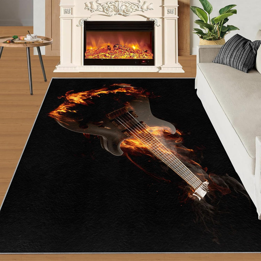 Guitar Area Rug - Musical Instrument Guitar Home Decor Rug - Music Bedroom Rugs, Indoor Non Slip Carpet for Music Classroom Studio Band 6x8ft