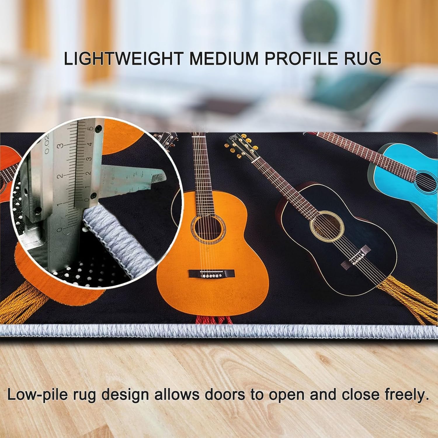 Machine Washable Area Rug 6x8 ft for Dining Room, Bedroom, and Living Room, Music Instrument Guitar Color Stain and Water-Resistant Non-Slip Rug, Pet and Kid Friendly
