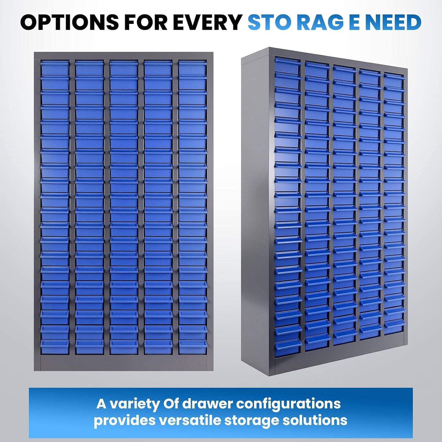 100 Drawers Parts Cabinet, Bolt and Nut Parts Equipment Organizer, ABS Material Drawer with Label Stickers, for Garage, Shop, Office, Sliver&Blue