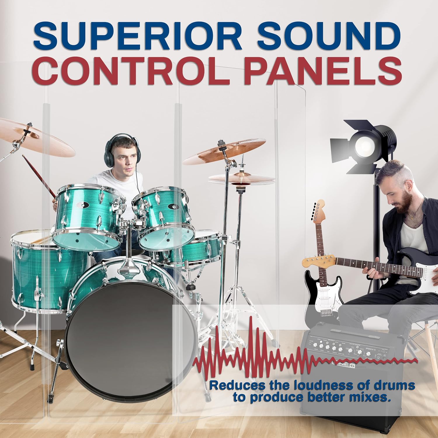 PENNZONI Drum Shield 6ft with Chrome Hinges, Comes w/ 6 Drum Panels, & Chrome Hinges, Premium Clear Acrylic Panels, Drum Screen