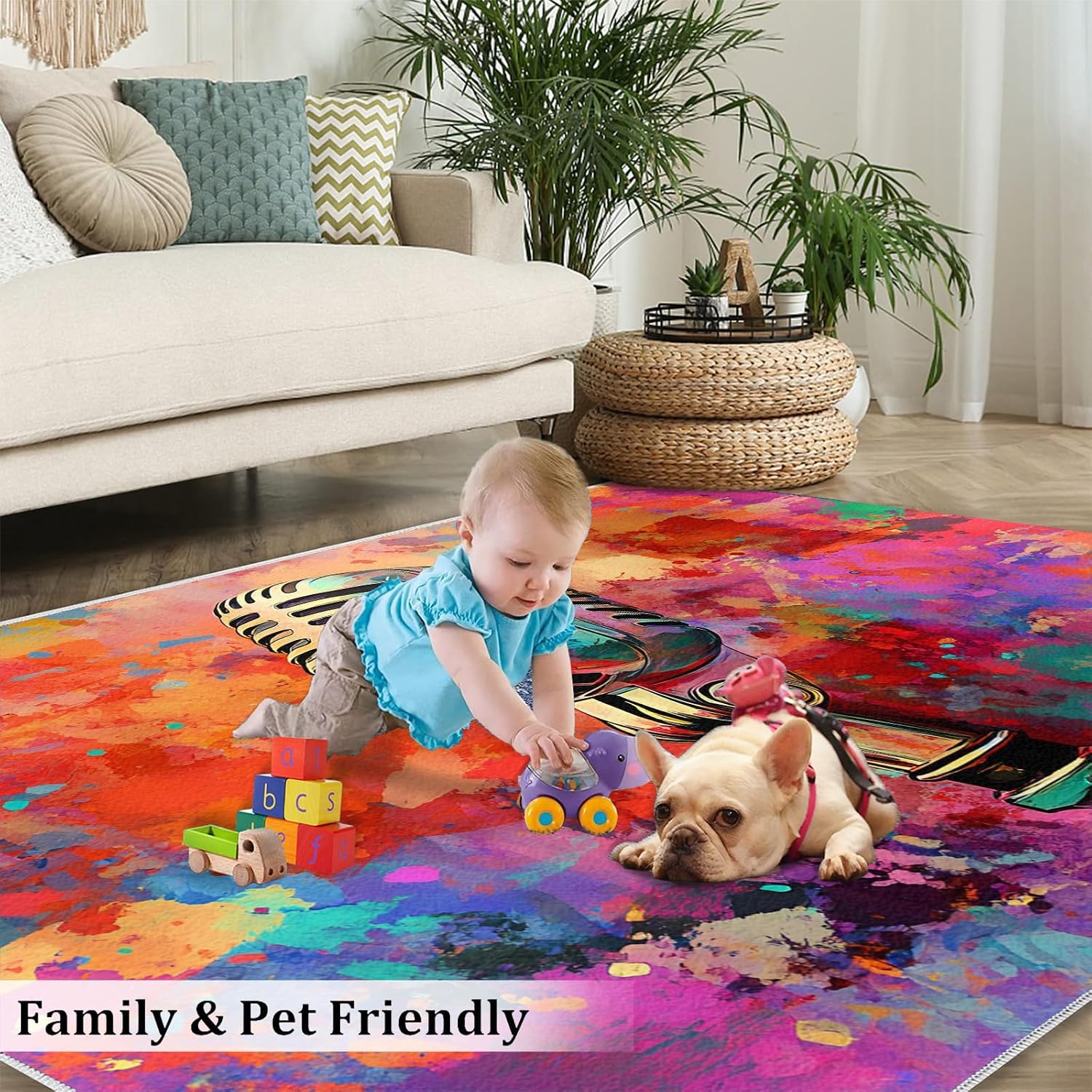 Guitar Rug & Home Decor - Graffiti Rugs for Bedroom, Boys Cool Washable Rugs for Living Room, Rock and Roll Carpet, Non Slip Indoor Guitar Area Rug & Boys Room Decor 5x8 ft