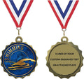 Express Medals 1 to 50 Packs of Engraved Swimming Gold Medal Trophy Award with Neck Ribbon & Attached Engraved Plate on Back LAZD214-EG52