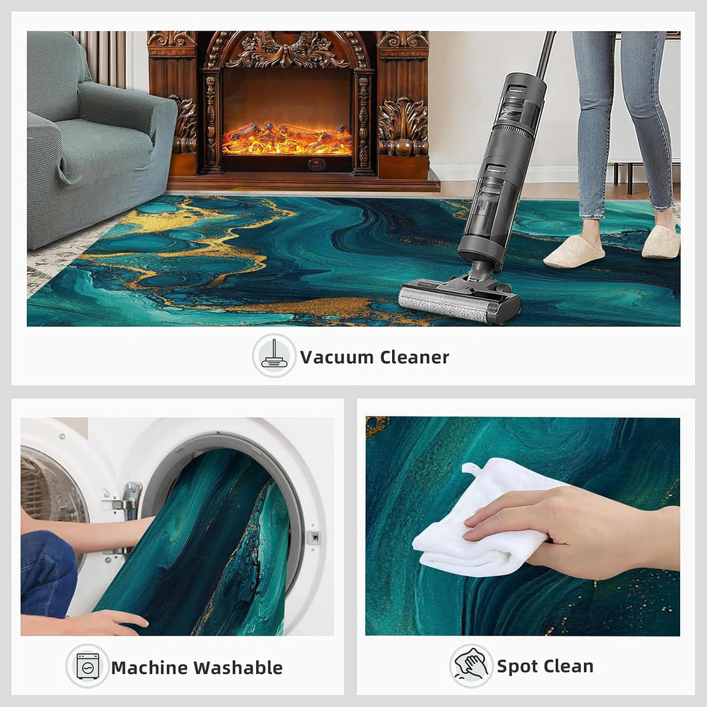 Modern Abstract Rug 6x8-6x8 Rug, Emerald Green Marble Area Rugs for Bedroom, Green Fluid Rugs for Living Room, Abstract Washable Mat, Contemporary Carpet, Marble Home Decor & Gifts