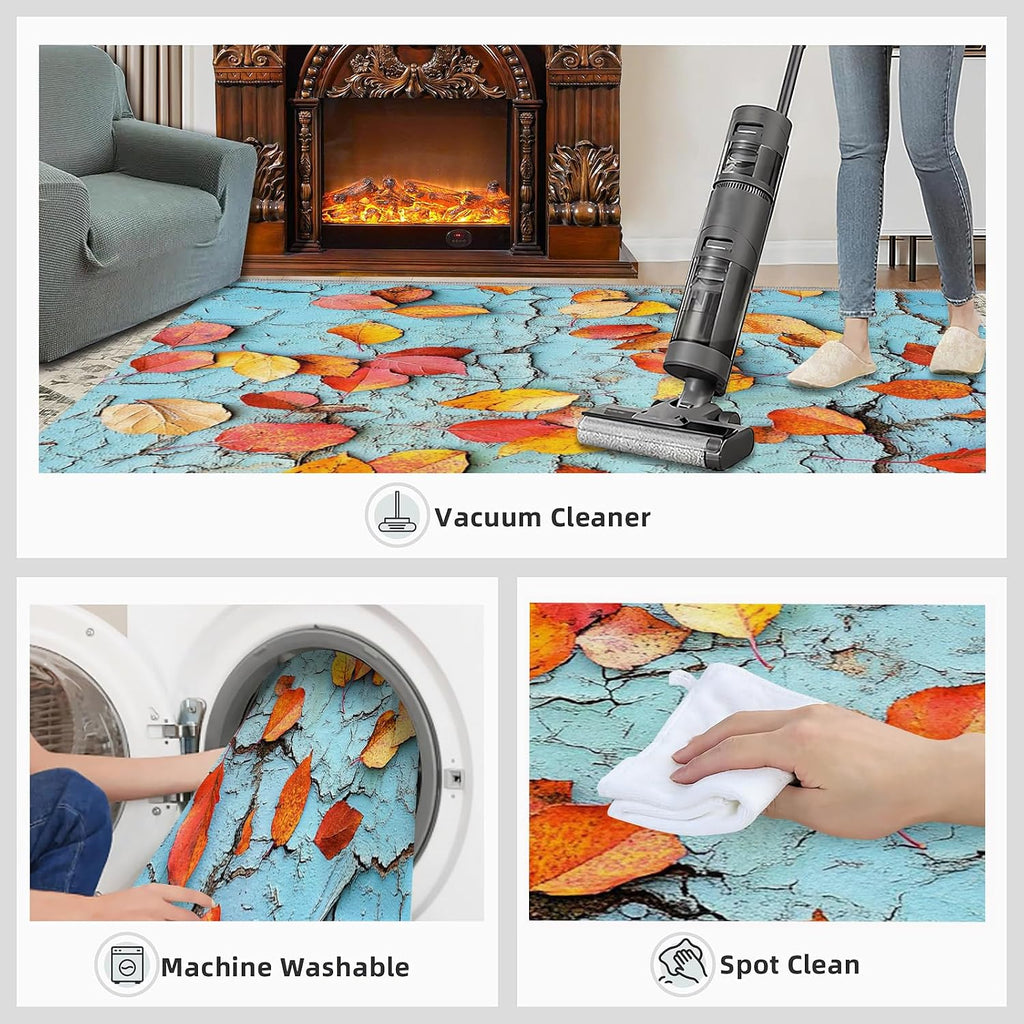 6x8 Autumn Leaves Area Rug - Cracked Wall Large Rugs for Living Room, Fallen Leaves Carpet Area Rug for Girls Bedroom Kids Room Basement Office Classroom
