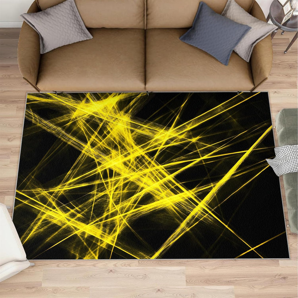 Modern Fashion Rug 6x8-6x8 Rug, Black Yellow Lines Area Rugs for Bedroom, Abstract Rugs for Living Room, Minimalist Washable Mat, Yellow Lines Carpet, Modern Home Decor & Gifts