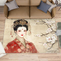 Japanese Style Rugs for Bedroom - 6x8 Area Rug - Cherry Blossoms Rugs for Living Room, Japanese Geisha Rug, Washable Home Decor Carpet