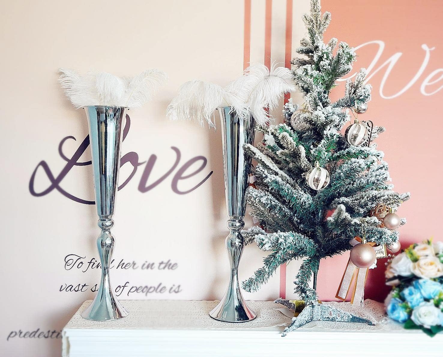 Metal Trumpet Vases for Centerpieces - Set of 10 Elegant Silver Vases for Table, 21.9' Tall Flower Stands for Table Centerpieces Anniversary Celebration Christmas Event Party Home Wedding Decorations