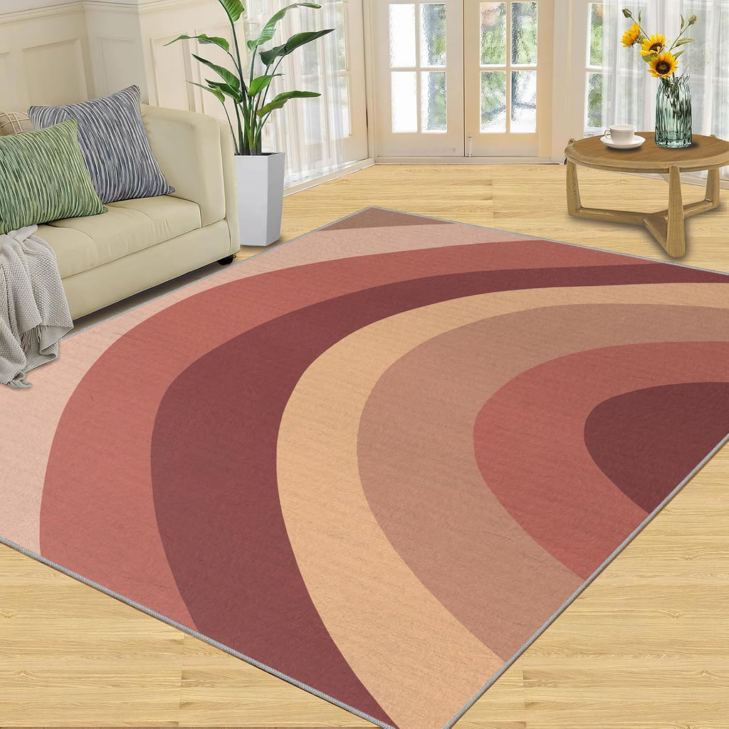 Colorful Bohemian Art Area Rug, Creative Design Rugs for Living Room, Indoor Non-Slip Kids Rugs, Machine Washable Breathable Durable Carpet for Front Entrance Floor Decor,6 x 8ft